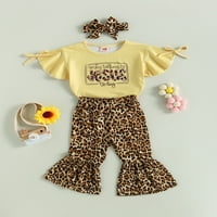 Dječja djevojka hlače odijelo košulju za printu okrugla vrata + leopard zvonasto-dno pantalone Outfit