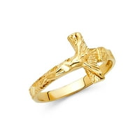 Čvrsta 14k žuto zlato Isuse Crucifi prsten religijski poprečni šarm Diamond Cut stil Polirano 6
