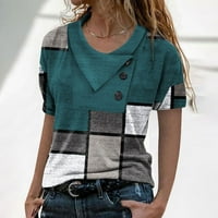 T majice za žene labavi fit grafički trendy prelazi preko ovratnika dugmeta za kratki rukav pletene