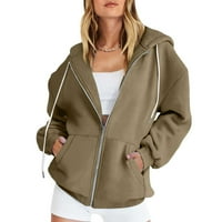 Ženski kaput Ženska modna casual boja Zip Hood dugih rukava džepna jakna bluza