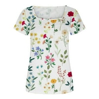 SHOMPORT Womens majice Ljetni casual kratki rukav kvadratni vrat The The Floral tiskane tunike vrhova