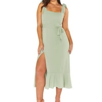 Lenago Maxi haljine za žene plus veličine Ljeto Novi remen zavoj bez rukava u kvadratnom vratu modna