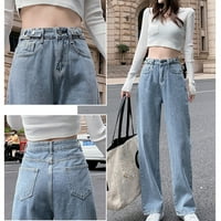 Pantalone Floleo Jeans za žene visoki struk sa džepovima u nevolji raspoređenim ravnim vintage Plus