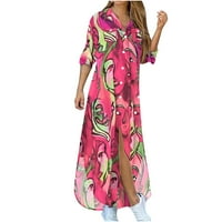 Ljetne haljine za prodaju za žene za žene s dugim rukavima Tisak cvjetnog uzorka Cvjetni ovratnik MIDI