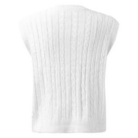 Kali_store Zimski džemperi za žene Ženski pleteni džemper prsluk bez rukava prema dolje V izrez zimski