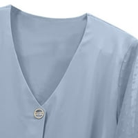 Žene ljetne vrhove V izrez šifon bluza Košulje od punog boja Dugih rukava Majice Radna odjeća Tunike
