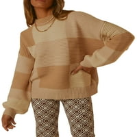 Žene Vintage Plewew džemper Crewneck Dugi rukav labavi blok u boji Estetski džemperi Pleteni pulover