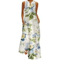 Ženska ljetna tenka haljina casual bez rukava cvjetni print v izrez labav zabava Maxi haljina Boho Beach