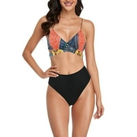 Aaiymet Plus size za kupanje za žene Dame Ljeto Split Multicolor tiskani modni remen Bikini, nebo plavo