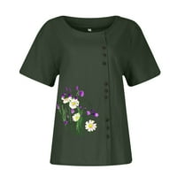 Bluza kratki rukav ležerni cvjetni ljetni vrhovi posada za žene vojska zelena XL