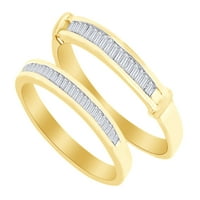 Baguette Cut bijeli prirodni dijamant njegov i njen vjenčani trakit set u 14K žutom zlatu