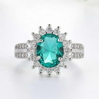 Luksuzni elegantni dijamantni zeleni sunčevi cvijet cirkona probijen prsten dame nakit srebrna