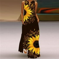 Lastsosesko ljetne haljine za žene cvjetni ispis labave casual dugačak haljina za odmor bez rukava bez