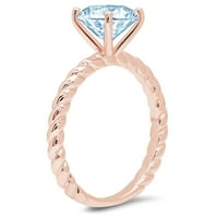 2ct okrugli rez - pasijans - simulirani plavi dijamant - 14K ružičasto zlato - zaručnički prsten