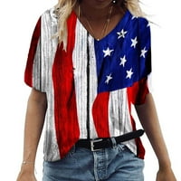 Olyvenn ženske patriotske vrhove plus veličina bluza modna kap kratkih rukava Dan neovisnosti Grafički