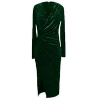 Plus veličina haljina modna žena casual dugi rukav seksi V-izrez čvrsta pulover haljina zelena