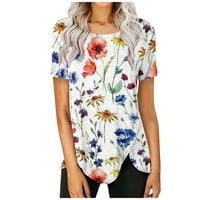 Ženske ljetne modne ležerne majice za okrugle vrata s kratkim rukavima udobna ženska bluza, bijela 6
