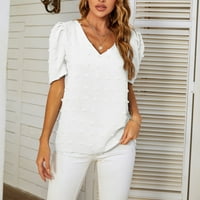 Modni ženski casual pune boje pamučna posteljina vezom kratkih rukava majica top bijeli xxl