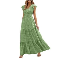 GDFUN dame V-izrez kratki rukav haljina s visokim strukom tiskani za odmor duga suknja u šivanju cvjetne