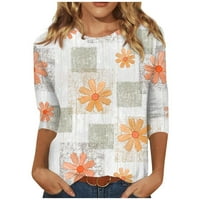 APEPAL ženska plus veličina okrugla vrata tunika za bluze s rukavima cvjetna labava majica Khaki S