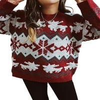 Hirigin ženske božićne džempere, dugi rukav pahuljice za vezanje veznog veznog pletena pulover