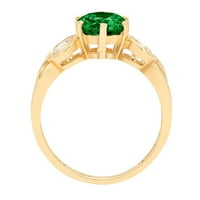 1. CT sjajan okrugli rez simulirani smaragd 14k žuto zlato Trokratni prsten s 7