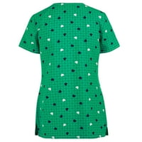 Buigttklop majice za žene, Ženski dan zaljubljenih kratkih rukava V-izrez V-izrez Radna uniforma bluza