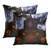 Halloween Road do Haunteted House groblje tamno punim mjesecom Jack noćni jastučni jastuk jastuk, skup
