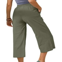 Grianlook Crop hlače za ženske posteljine kapris elastične struke široke pantalone sa džepovima