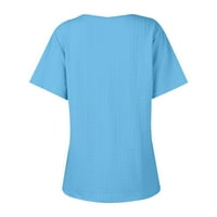 Ženske vrhove bluza Žene kratki rukav Ležerne košulje u boji V-izrez ljeto plavo 4xl