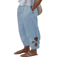 Welliuma ženske pantalone visoke struk hlače ravno noga palazzo pant torba za odmor nebesko plave s