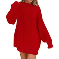 Absuyy modni jesen trendi džemper za žene - rastezljivi meki okrugli vrat pleteni dugi rukav ležerni