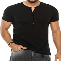 Muška majica Henley vrat Ljetni vrhovi Solidne boje T košulje Redovno Fit Basic Tee Pulover crna m