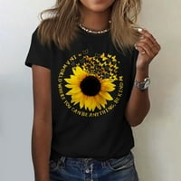 Ženski ljetni vrhovi cvjetni okrugli vrat kratkih rukava labave majice crna 3xl