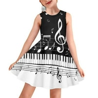 Pzuqiu-crna Midi haljina za djevojke Dužina koljena, A-line Twirly suknje Klavir Ključne note Ispiši