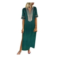 Haljine za žene Žene V-izrez kratka rukava dugačka suknja sa bočnim prorezima XL Retro duga suknja Žene