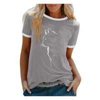 Majice za žene Classic-Fit Short rukava Crewneck Cosy Bluse Casual Raglan Cat Graphic Print Majica Žene