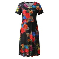 Modna haljina za žene pogodne V izrez kratkih rukava boemska cvjetna print običan fit jednostavne labave