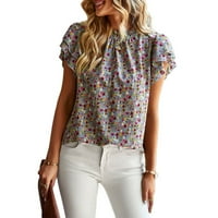 Marbhall Women Ljetna majica Top rucffle cvjetno cvjetno print casual bluza Top cvjetni sivi l