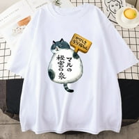 Jhpkjjhpkjsad Fat Cat Holding drvene karte T majice Žene Korejske stilske crtane majice pamuk visokokvalitetne
