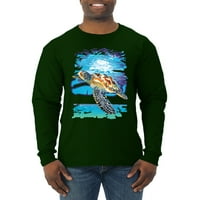 Plivanje morskog kornjača životinja Ljubitelj muške majice dugih rukava, Šumska zelena, X-velika