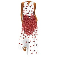 Ženske haljine Maxi bez rukava maxi tiskana s V-izrezom ljetna haljina crvena 3xl