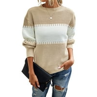 Ženski pulover duks dugih rukava pletene džemper vrhovi ležerne boje blok topla kožnica za vrat zimski