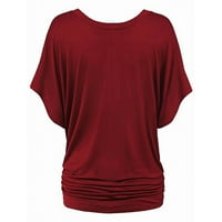 Modne žene plus veličine Solid V-izrez lopte s majicom s preklopim Hem Lood top majica čipke XXXL
