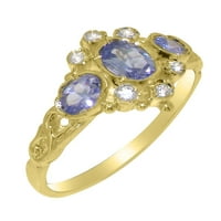 Britanci napravio 9k žuto zlato stvarni originalni tanzanite i dijamantni ženski Obećani prsten - veličine