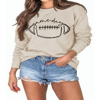 Glookwis Ladies Fudbal ispisani duks labavi fit pulover toplo osnovna majica Crew vrat slova Crni XL