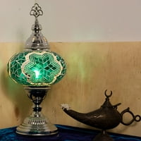 Zelena srebrna boja mozaičke stolne svjetiljke vitražnog stakla hromirana stolna svjetlo autentična