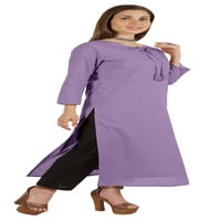 Moomaya čvrst dugi kurti za žene pamučne tuničke rukave etničke službene kurta w džepove
