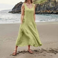 Podplag haljina za žene, ženska modna casual pune boje bez rukava bez rukava, zelena m