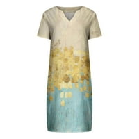 DMQupv kratka haljina Ženska casual haljina moda Print kratkih rukava Retro V-izrez Ljeto Midi haljine